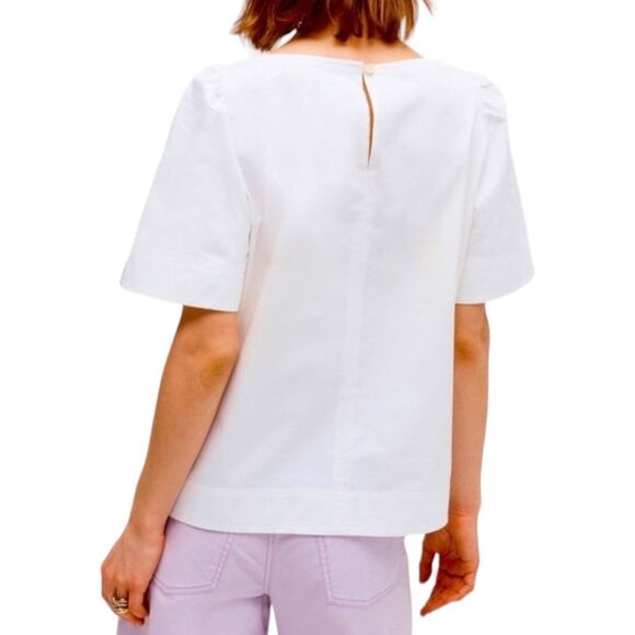 Kate Spade Short Sleeve Twill Tea Time Blouse Shirt Sz S in Fresh White‎ - Picture 3 of 12